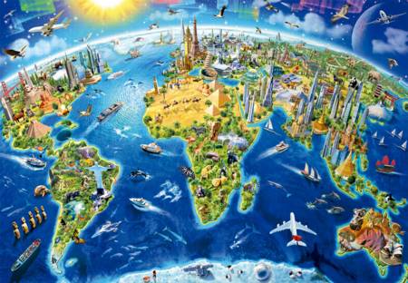 Jigsaw Puzzle - World Landmarks,Globe (#17129) - 2000 Pieces Educa