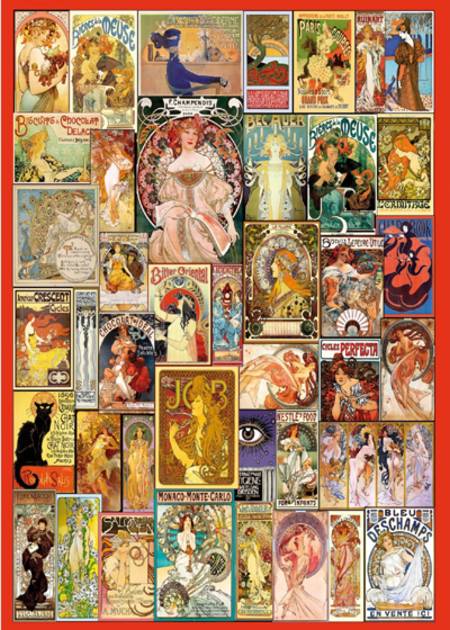 Wooden Jigsaw Puzzle -  Art Nouveau Poster Collage (#662913) - 500 Pieces