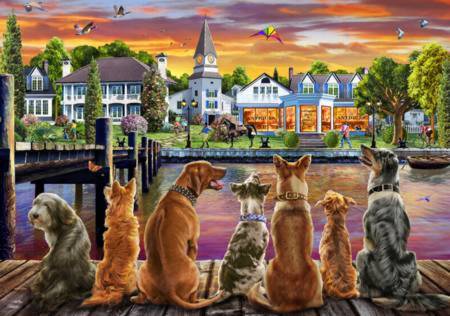 Wooden Jigsaw Puzzle - Dogs on the Quay (#822406) - 500 Pieces