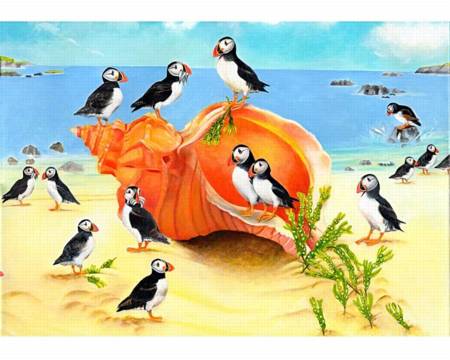 Wooden Jigsaw Puzzle - Puffins on a Seashell - 250 Pieces Wentworth