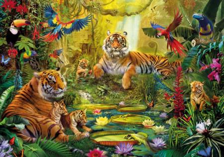 Wooden Jigsaw Puzzle - Tiger Family in the Jungle (#671606) - 500 Pieces